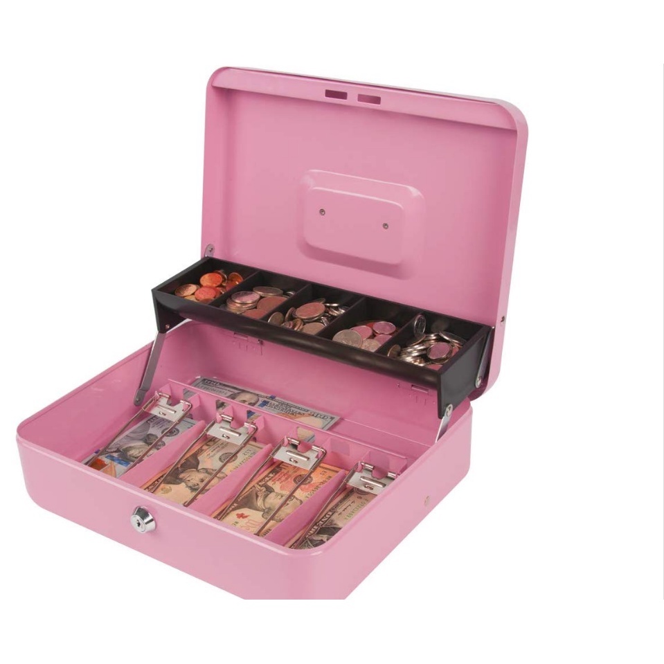 Box Money Drawer Storage Cash Box Key Locking Safe Tiered