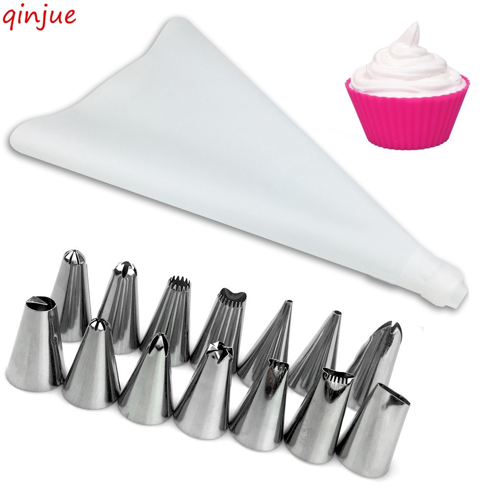16pcs Set Cup Coupler Stainless Steel Cake Nozzle Pastry Bags