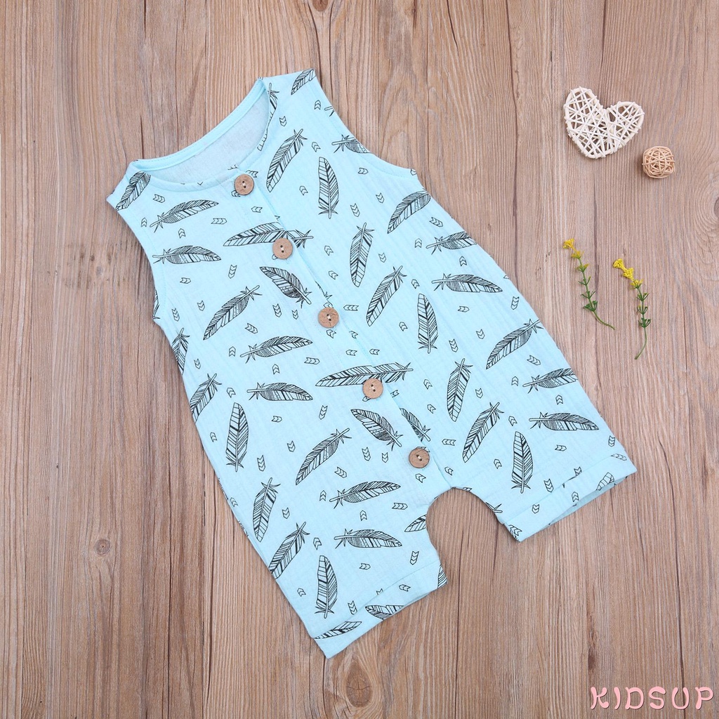 KIDSUP1-Kids Boys Girls Fashion Feather Print Romper Stylish Sleeveless Romper