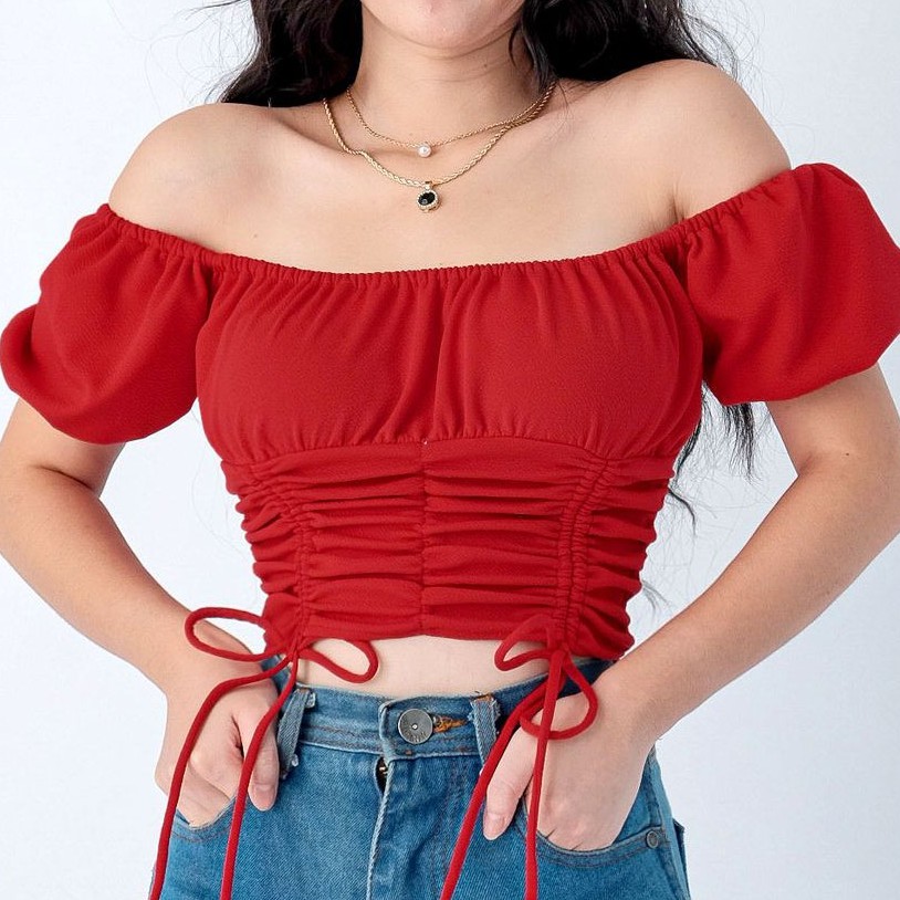 BSCO PH KOREAN RED CAJSA PUFF SLEEVES CROP TOP [ BSCOHOUSE ] [ BSCOMAIN ...