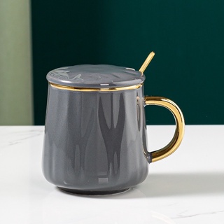 Luxury ceramic coffee mug with lid and spoon cup elegant gold rim tableware Coffee mug #7