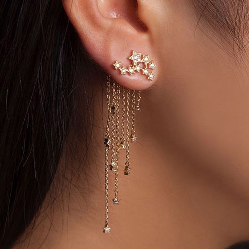 Shiny Star Long Tassel Chain Threader Earrings Women Fashion Jewelry Gifts