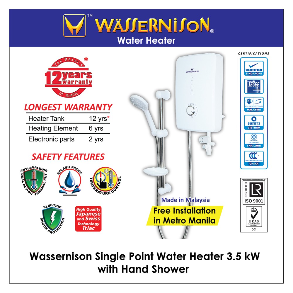Wassernison Single Point Water Heater 3.5 kW with Shower Kit Shopee