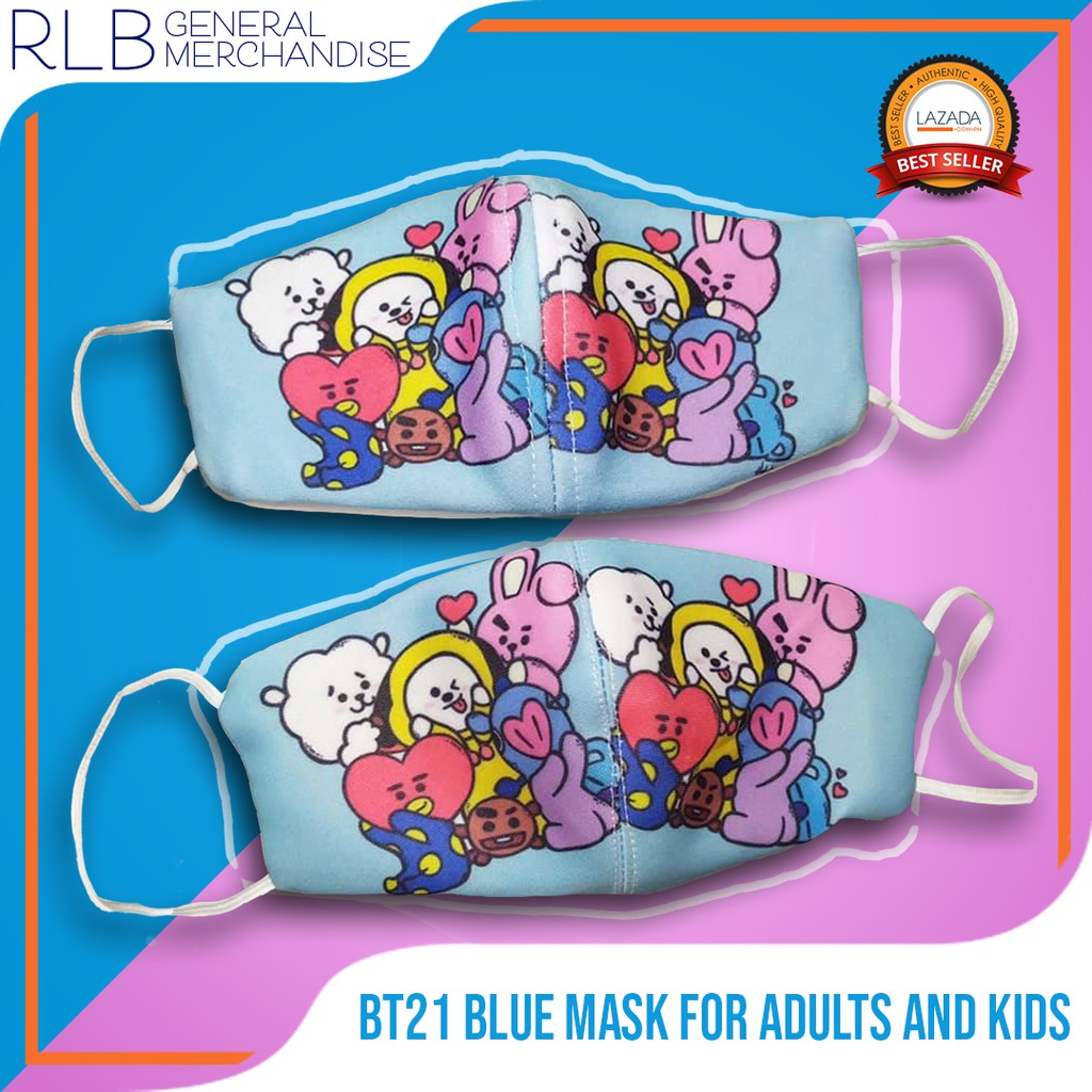 Korean KPOP BT21 Blue Adult and Kids Outdoor Masks BT21 BTS Cartoon