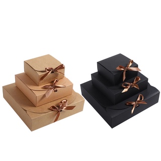 1pc Flat square kraft paper box with ribbon gift packaging box #5