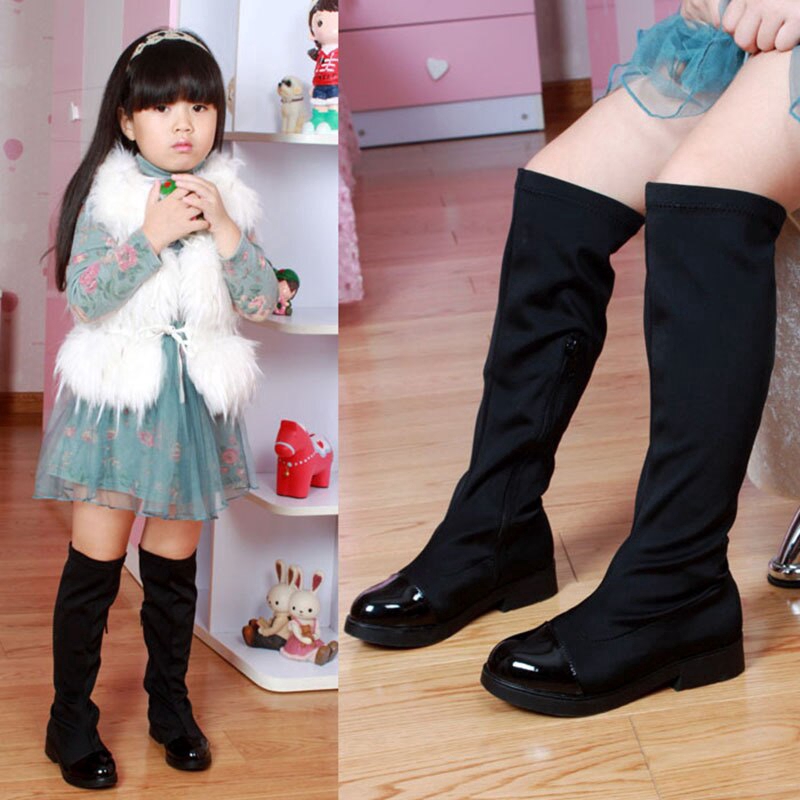 girls black knee boots