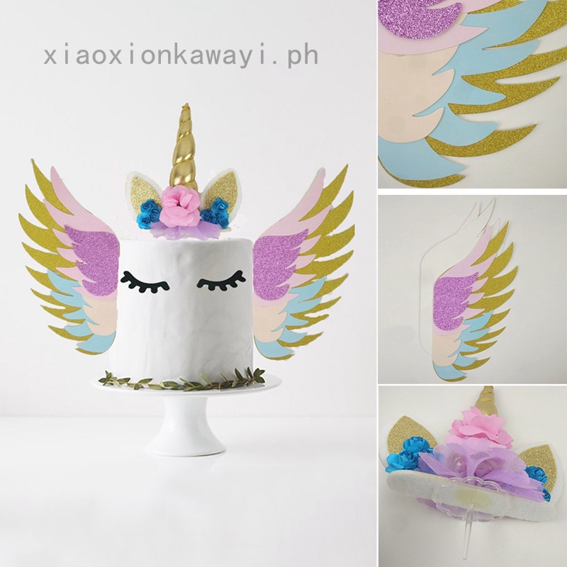 Xiaoxionkawayi 3pcs Set Unicorn Topper For Sparkling Cake Wings