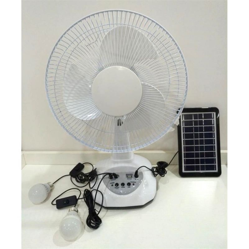 Rechargeable Solar Desk Fan 12inch Solar Panel AC/DC Dual with LED