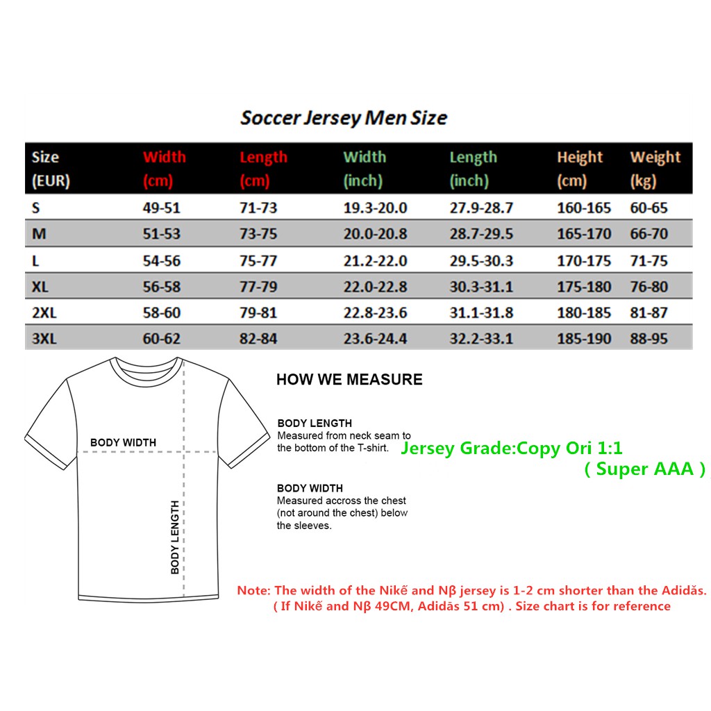 liverpool jersey size chart