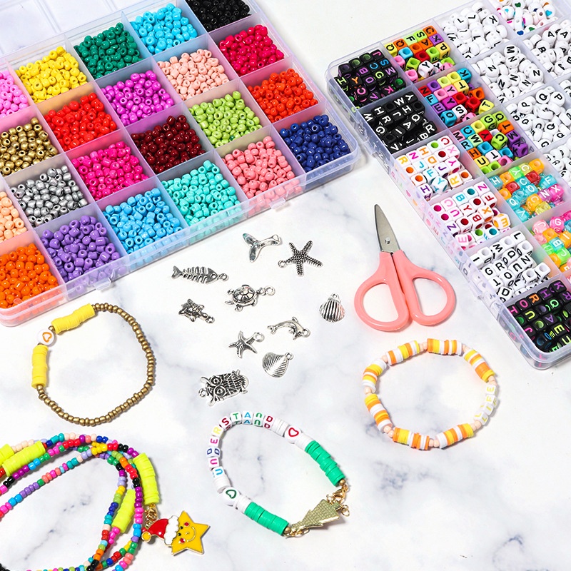 28 Grid Paint Acrylic Letter Beads Set Diy Bracelet Necklace Beads Educational Toys