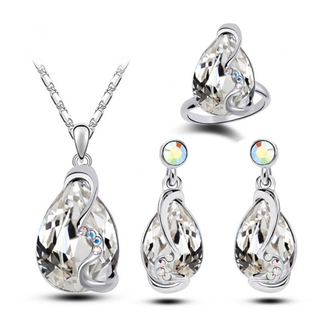 Womens Rhinestone Stud Earrings Necklace Ring Set Women Jewelry Gift