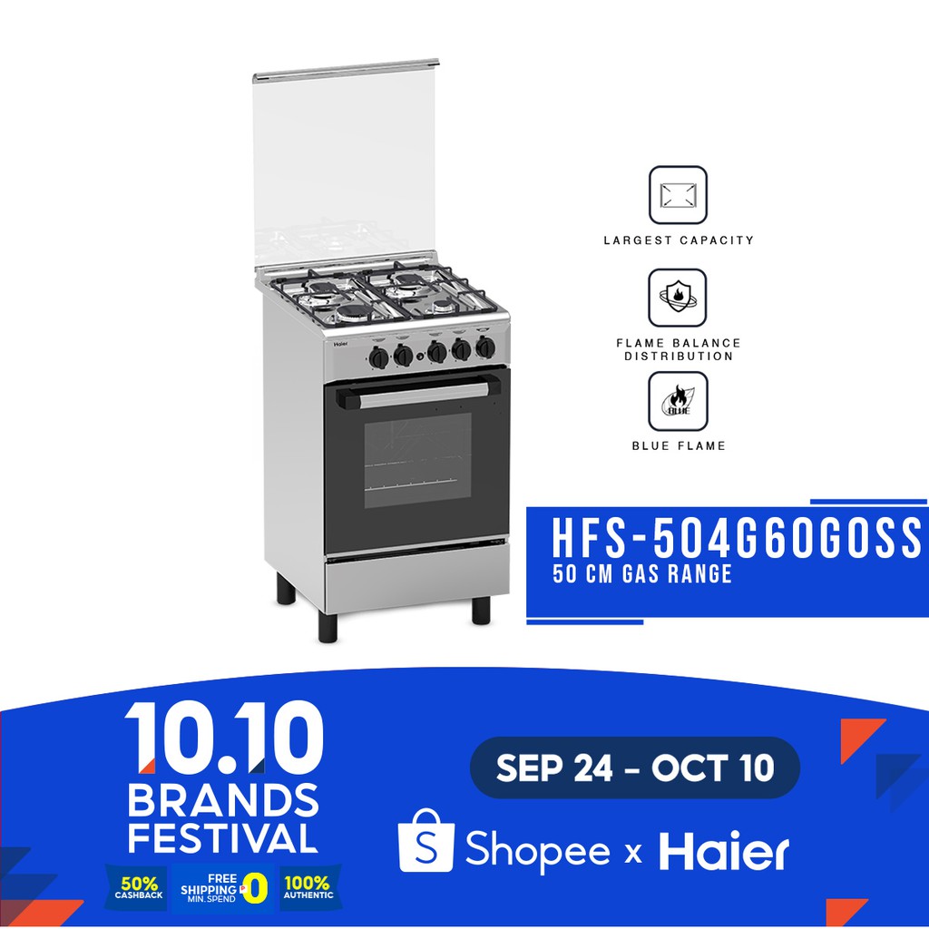 Haier HFS504G60GOSS 50cm 4 Gas Burners with 60L Double Burner Gas Oven