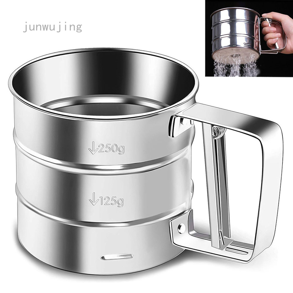 Guangcailun Flour Sieve Cup Stainless Steel Shaker Sieve Cup Mesh Crank Flour Icing Powdered Sugar Sifter 