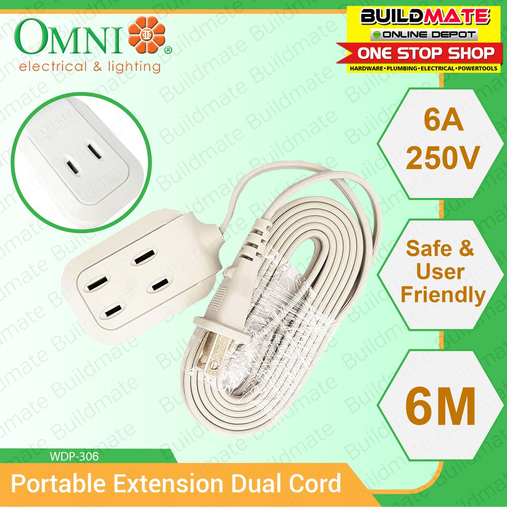 OMNI Dual Portable Extension Cord Set 6 Meter Wire WDP306 •BUILDMATE