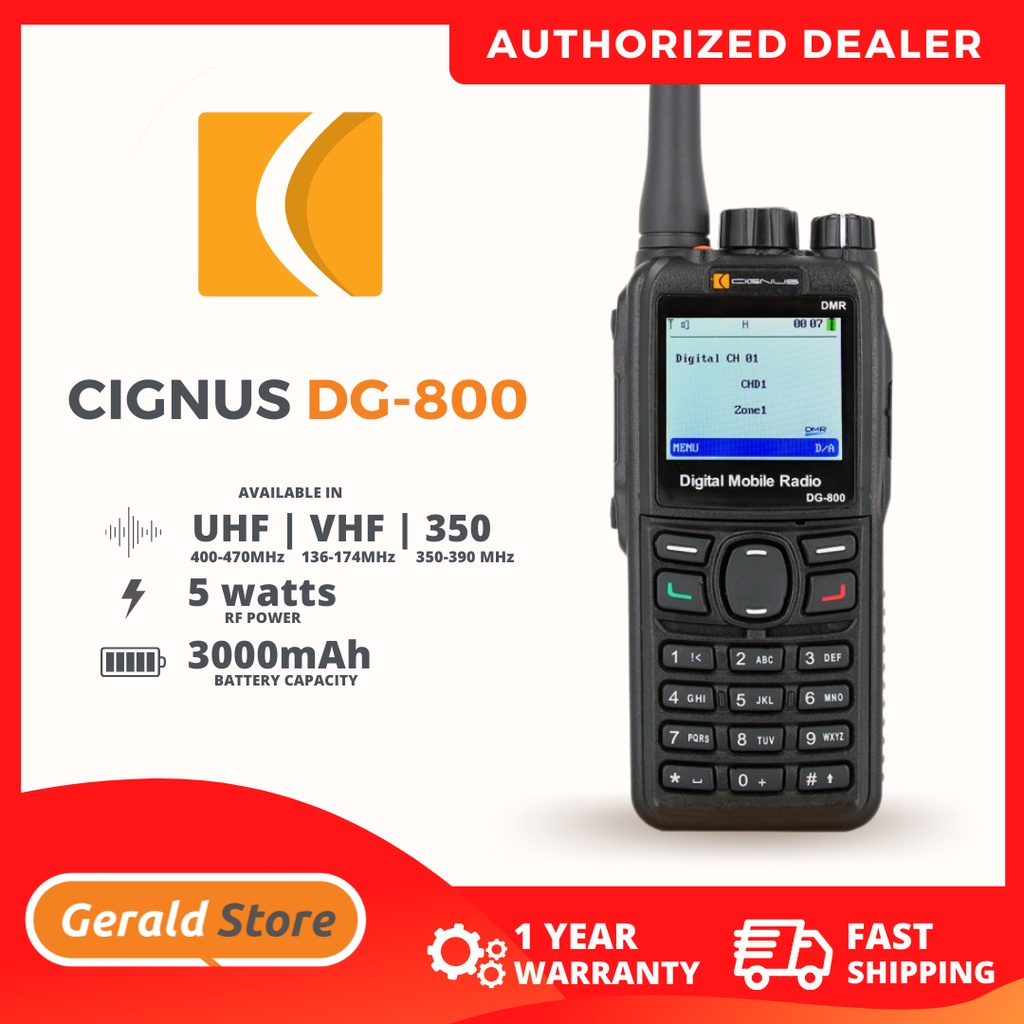 Cignus DG800 DMR Digital Two Way Radio DG800 VHF or UHF 1 Year