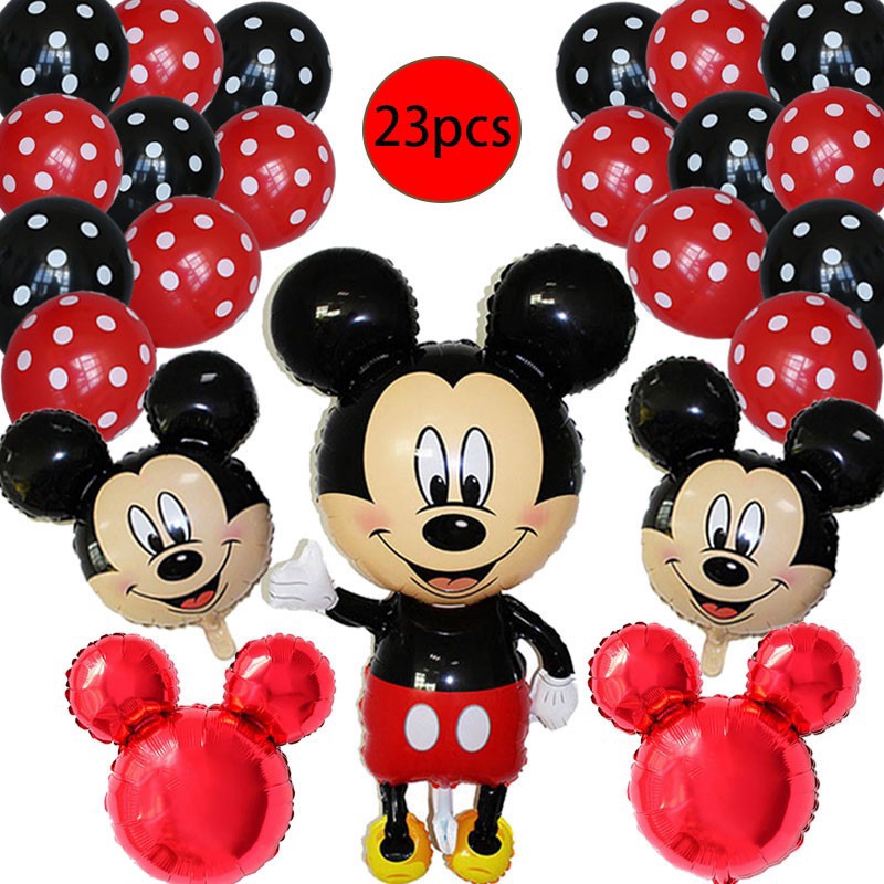 1set Mickey Minnie Mouse Foil Balloon Red Black Polka Dot Latex Balloon Kids Birthday Decor Shopee Philippines