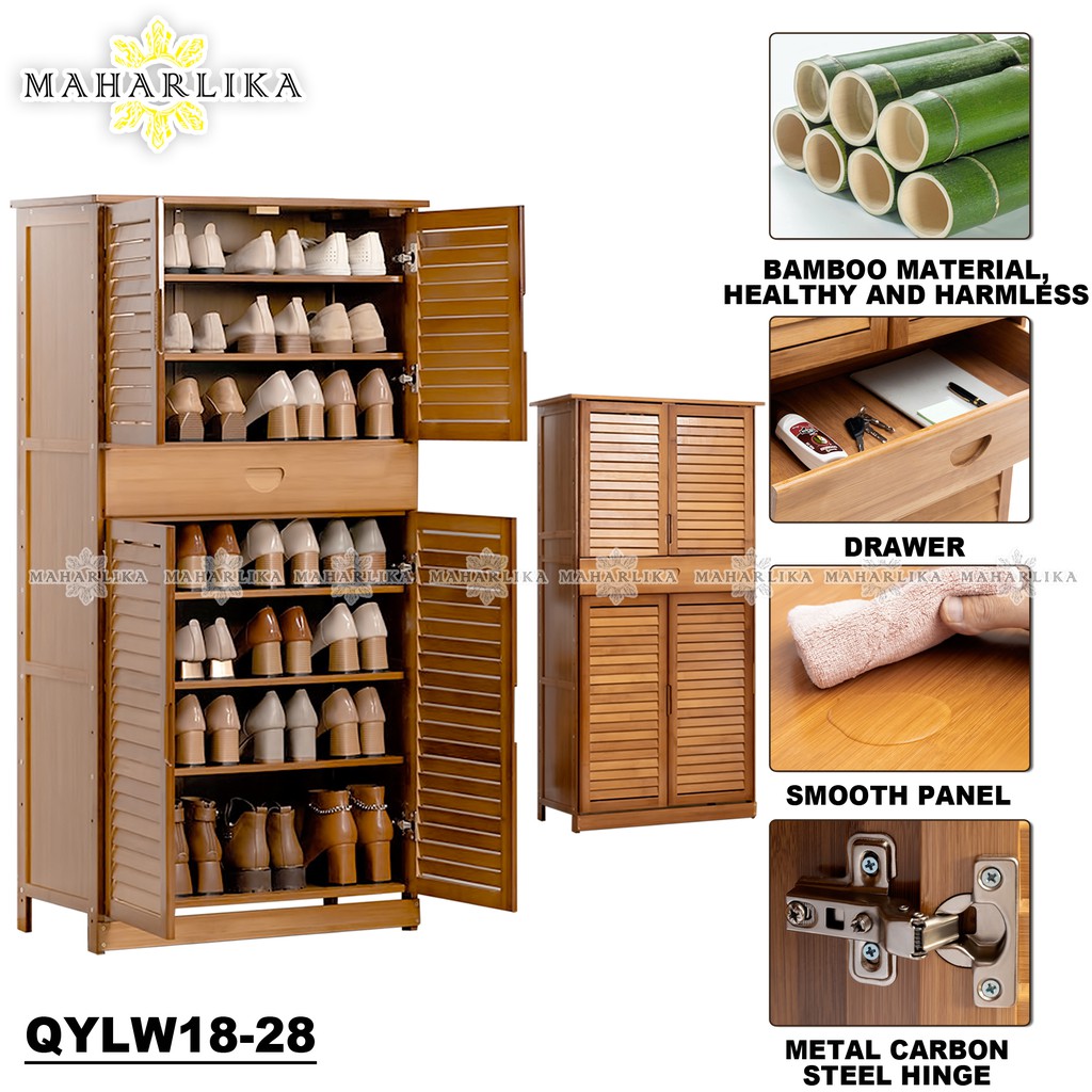 Maharlika Qylw 18 28 Shoe Cabinet 7 Layer With 4 Doors Drawers Bamboo Furniture Entryway Hallway Shopee Philippines