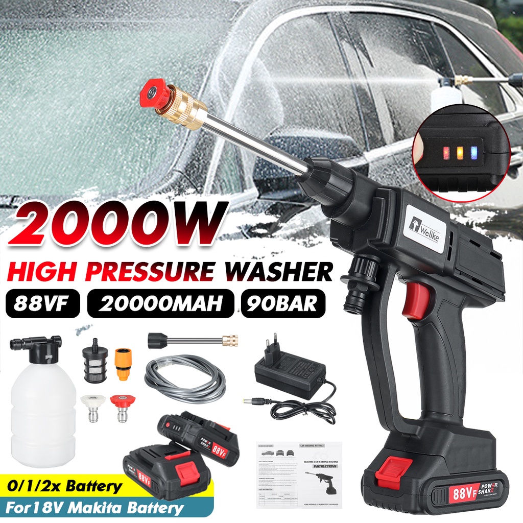 2000W 90Bar Cordless High Pressure Car Washer Spray Water Guns Portable