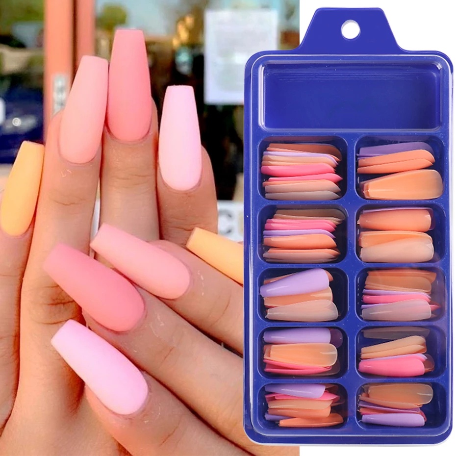 100Pcs Mix Color Women False Nail Tips Acrylic Full Cover Detachable