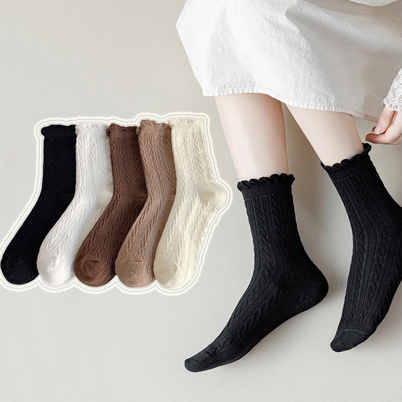Cute Lace Jk Solid Color Cute Socks Black White Lolita MidTube Socks