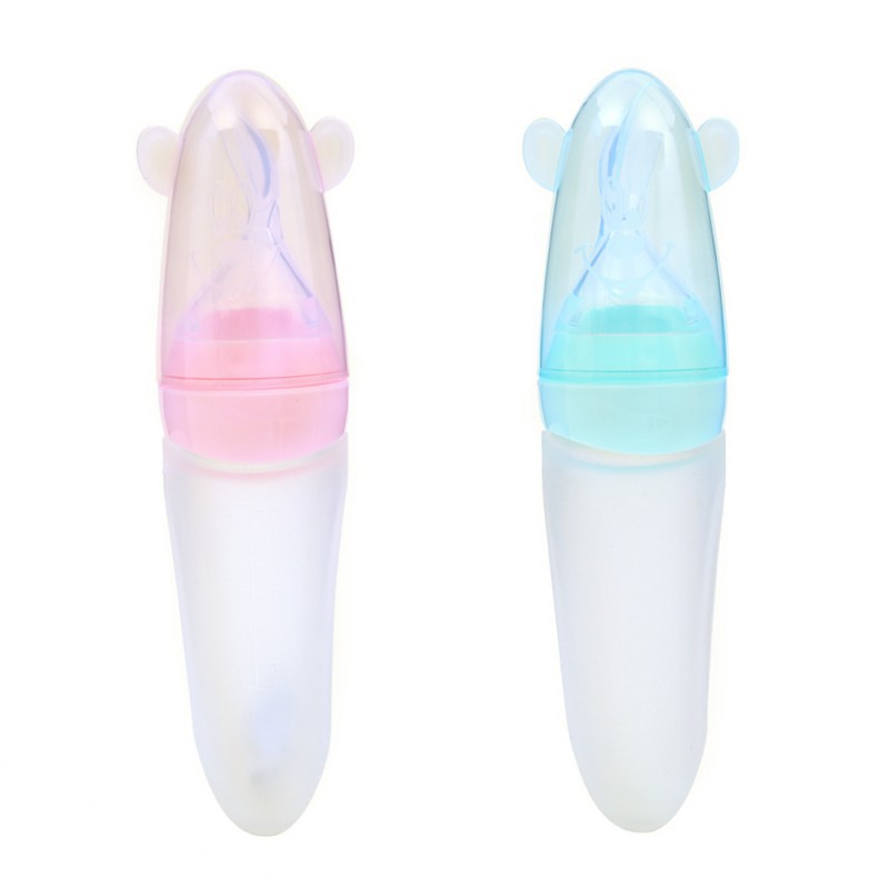Baby Silicone Squeeze Feeding Bottle With Spoon Food Rice Cereal