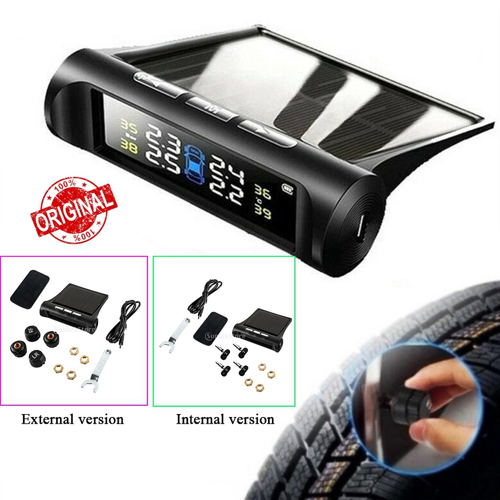 Solar Power Universal Wireless Car Alarm System LCD Display with 4 External or Internal Sensors Real-time Display N/Z TPMS Car Tire Pressure Monitoring System 