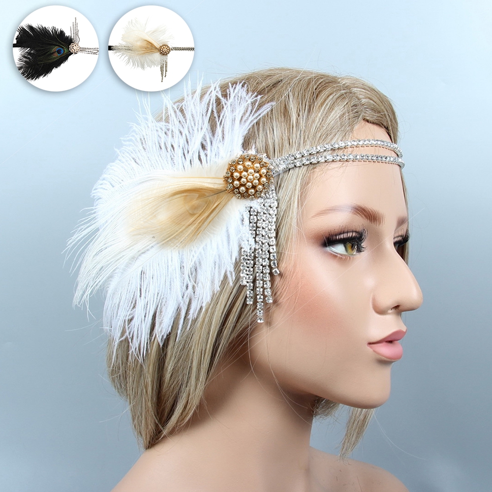 1920s Headpiece Feather Flapper Headband Great Gatsby Headdress