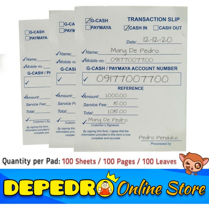 GCash Paymaya Transaction Slip 1pad (100 Pages) Shopee