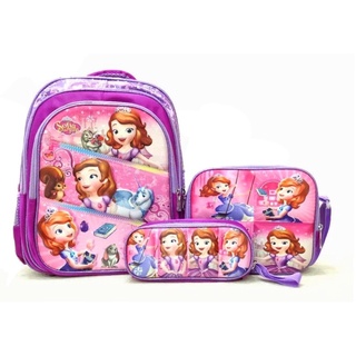 New 3in1 Set Cartoon Backpack Sling Bag Pencil Case for Students 3 Zippers Backpack School Bag