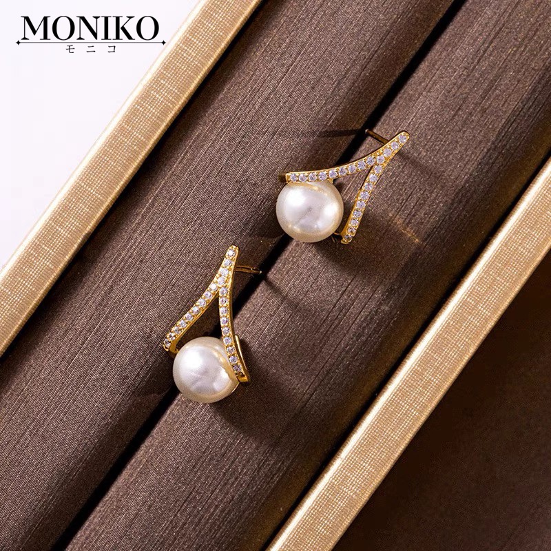 MONIKO Original Design Pearl Earrings jewelry 14K Saudi Gold Plated