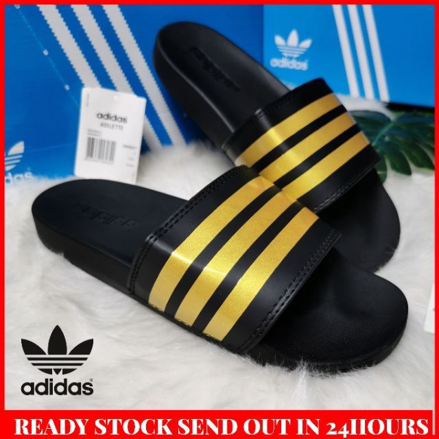adidas black gold slides