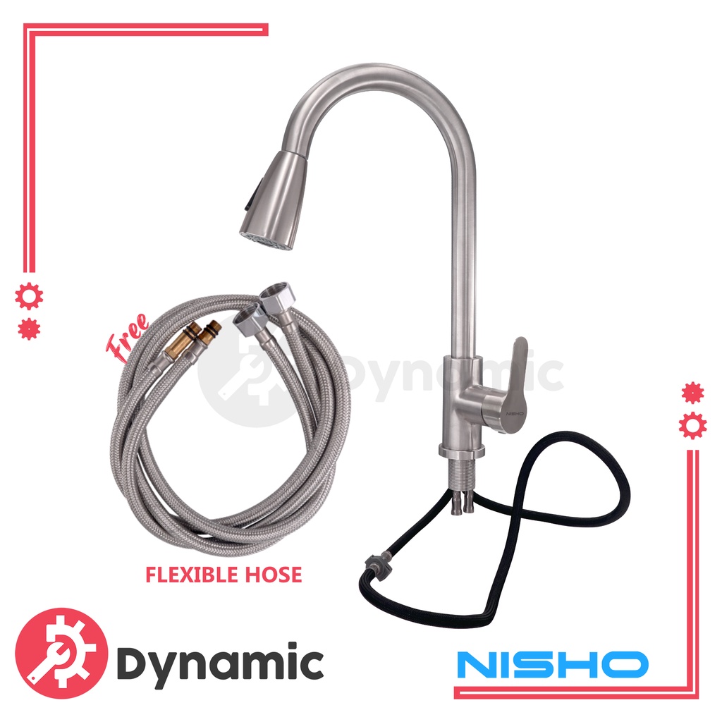 Nisho SUS304 Stainless Pull Down Hot and Cold Gooseneck Faucet w/ Free ...