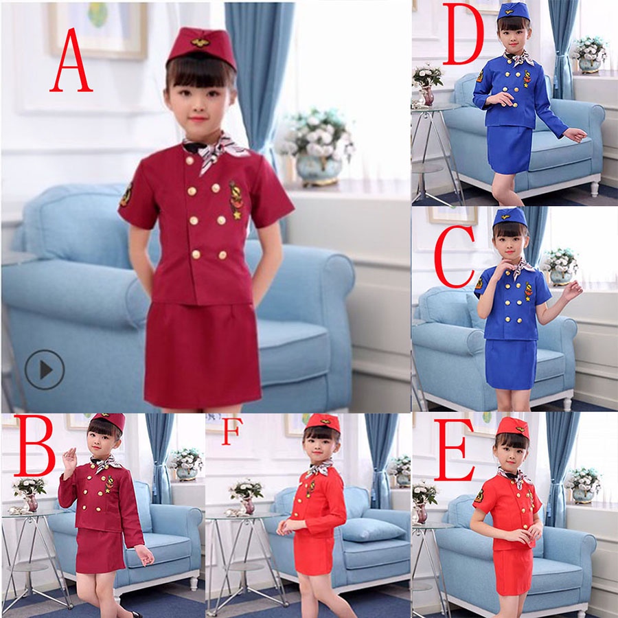 Flight Attendant Role-play Costume Set For Girls, Air Hostess Uniforms 