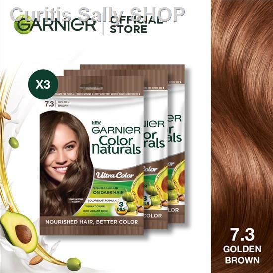 Garnier Color Naturals 7.3 Golden Brown Hair Color Set of 3 - Long lasting, Permanent Hair Color(bag