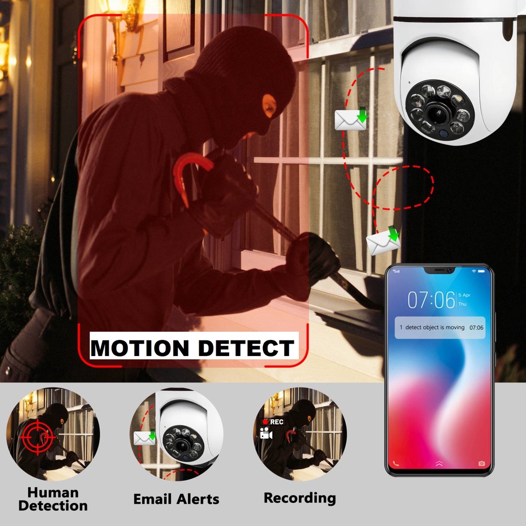 V380 Pro Z1 CCTV Bulb IP Camera Security CCTV Night Vision 360 Degree Motion Detection PTZ LED Light #5