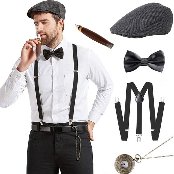 Zing Gangster Set Hat Braces Tie Cigar Gatsby Costume