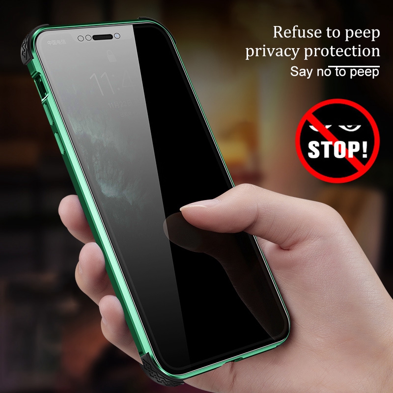 Privacy Metal Magnetic Tempered Glass Phone Case For Apple IPhone 11
