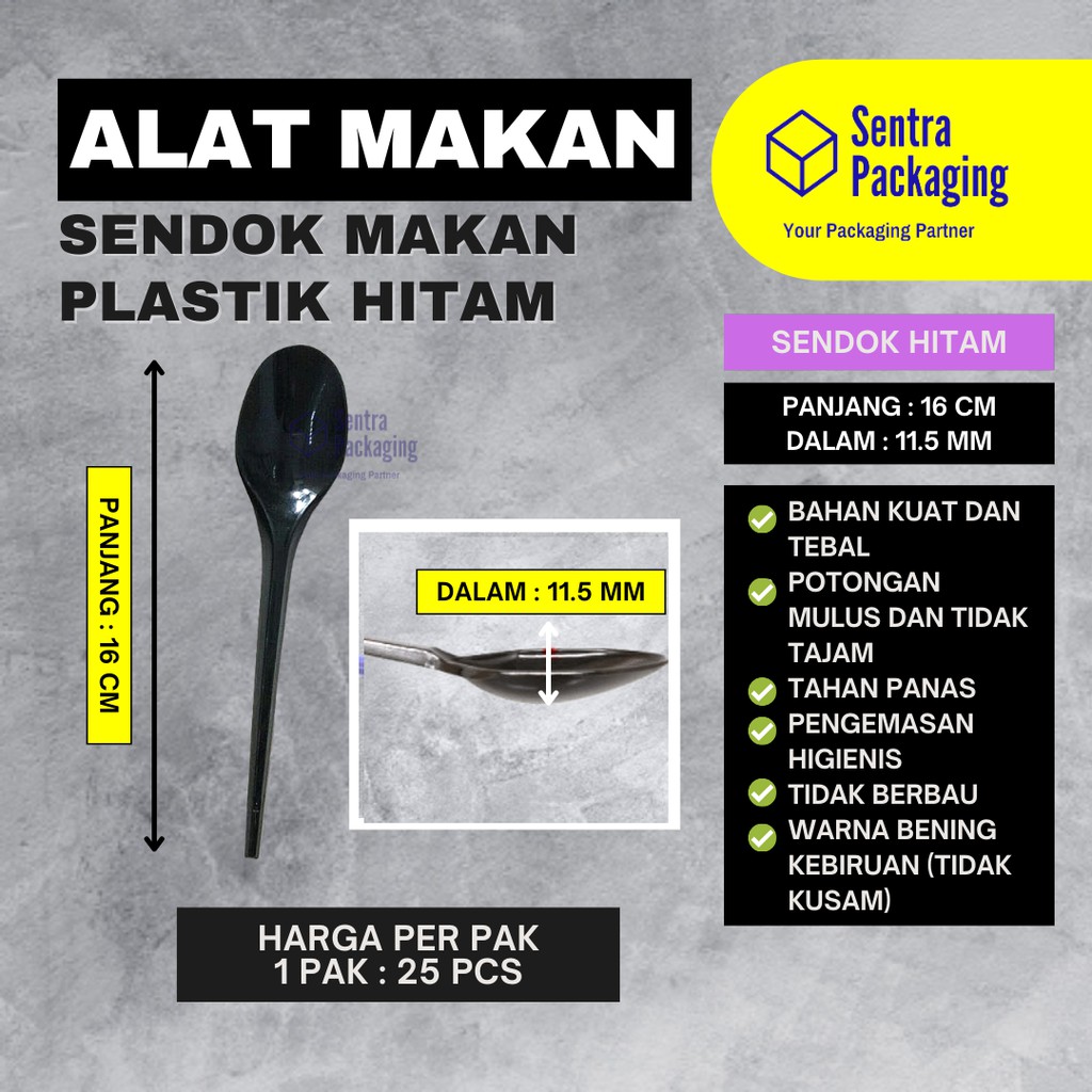 Black Plastic Spoons Long Trifinity Pack (Contents 25 Pcs