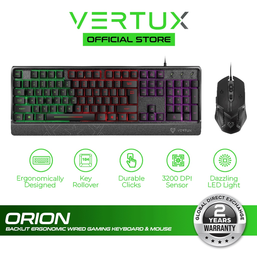 Vertux Orion Backlit Ergonomic Wired Gaming Keyboard and Mouse | Shopee ...