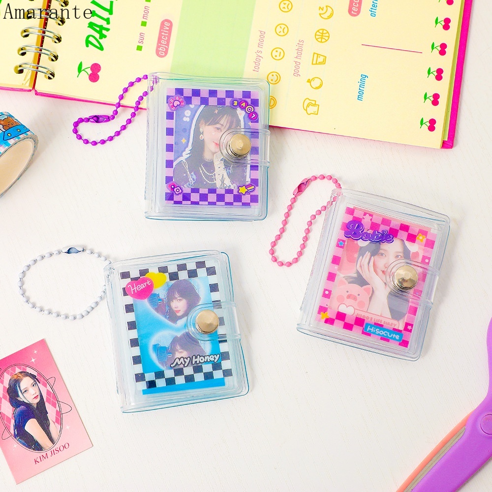 AMA 2 Inch Mini Card Bag with Chain Korea Cute Photo Album Transparent ID Card Holder Keychain Bag Collect