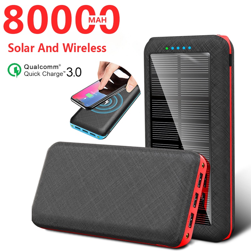 80000mAh Solar Battery Charger Wireless Portable Fast Charger High
