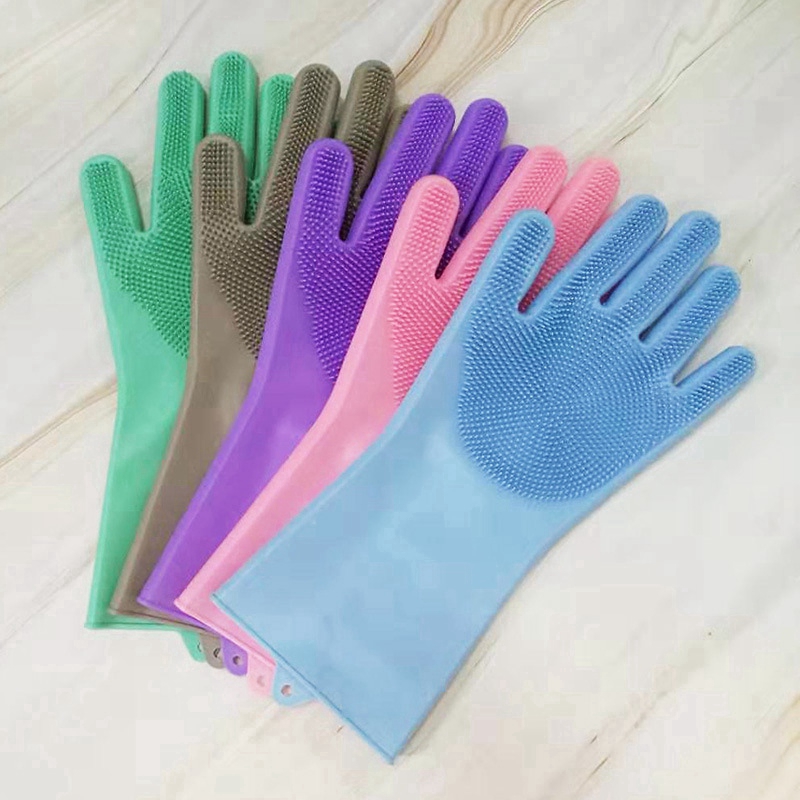 1 Pair Silicone Dishwashing Kitchen Durable Cleaning Thin Rubber Gloves C+ 
