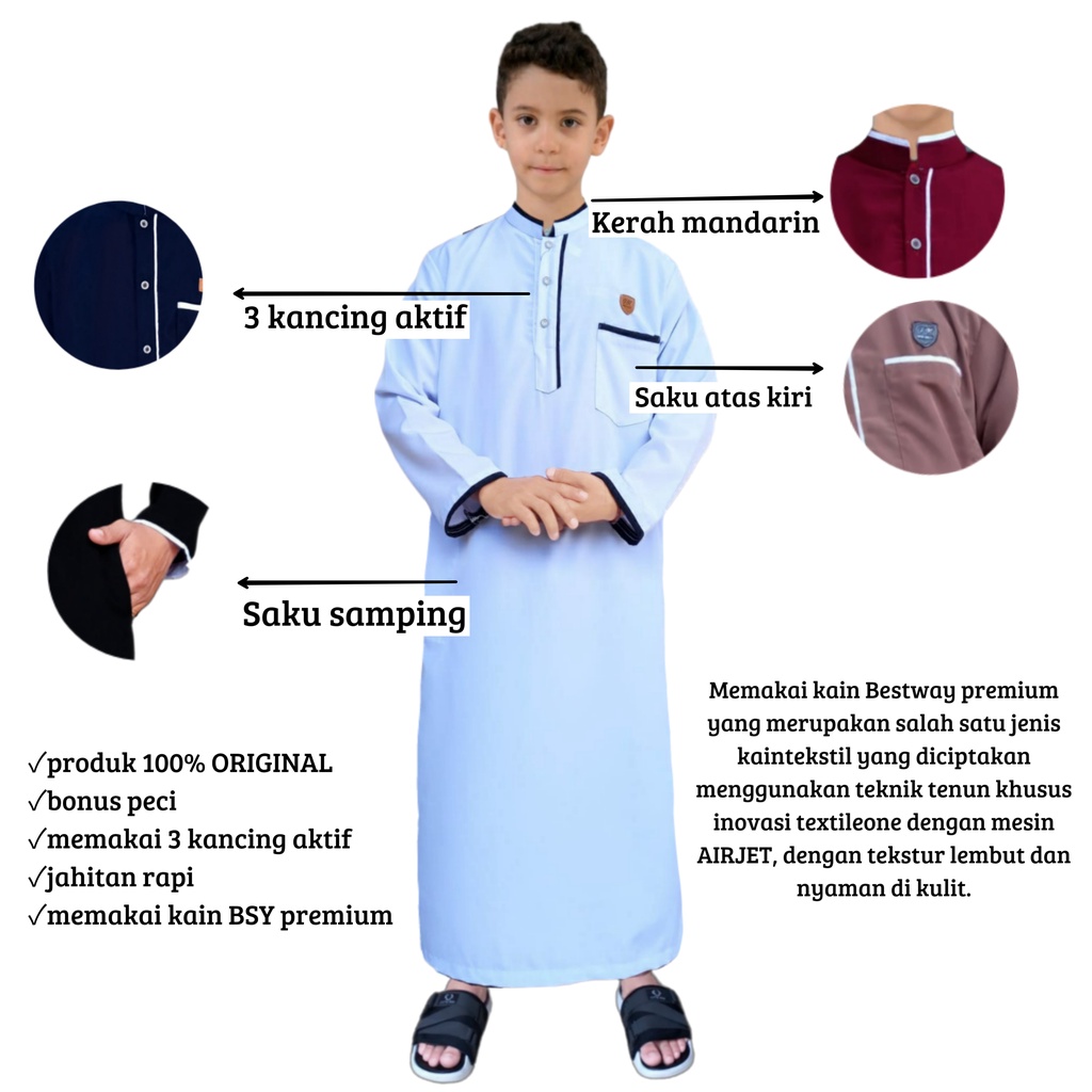 As-sunnah Children's Robes Boys' Robes Arabic koko Clothes/premium gold Children's Robes