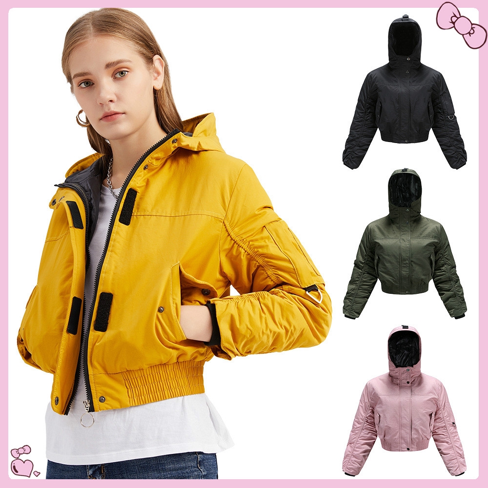 short women's jacket with a hood