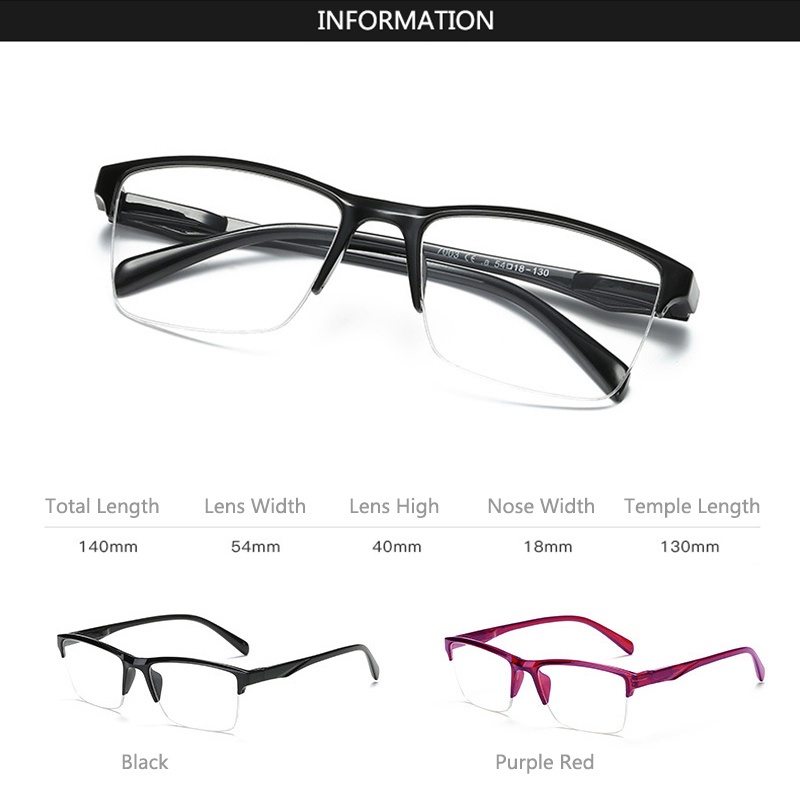 Ultralight Square Half Frame Reading Glasses Presbyopic Glasses Men Women +0.75 1 1.25 1.5 1.75 2 2.25 2.5 2.75 3