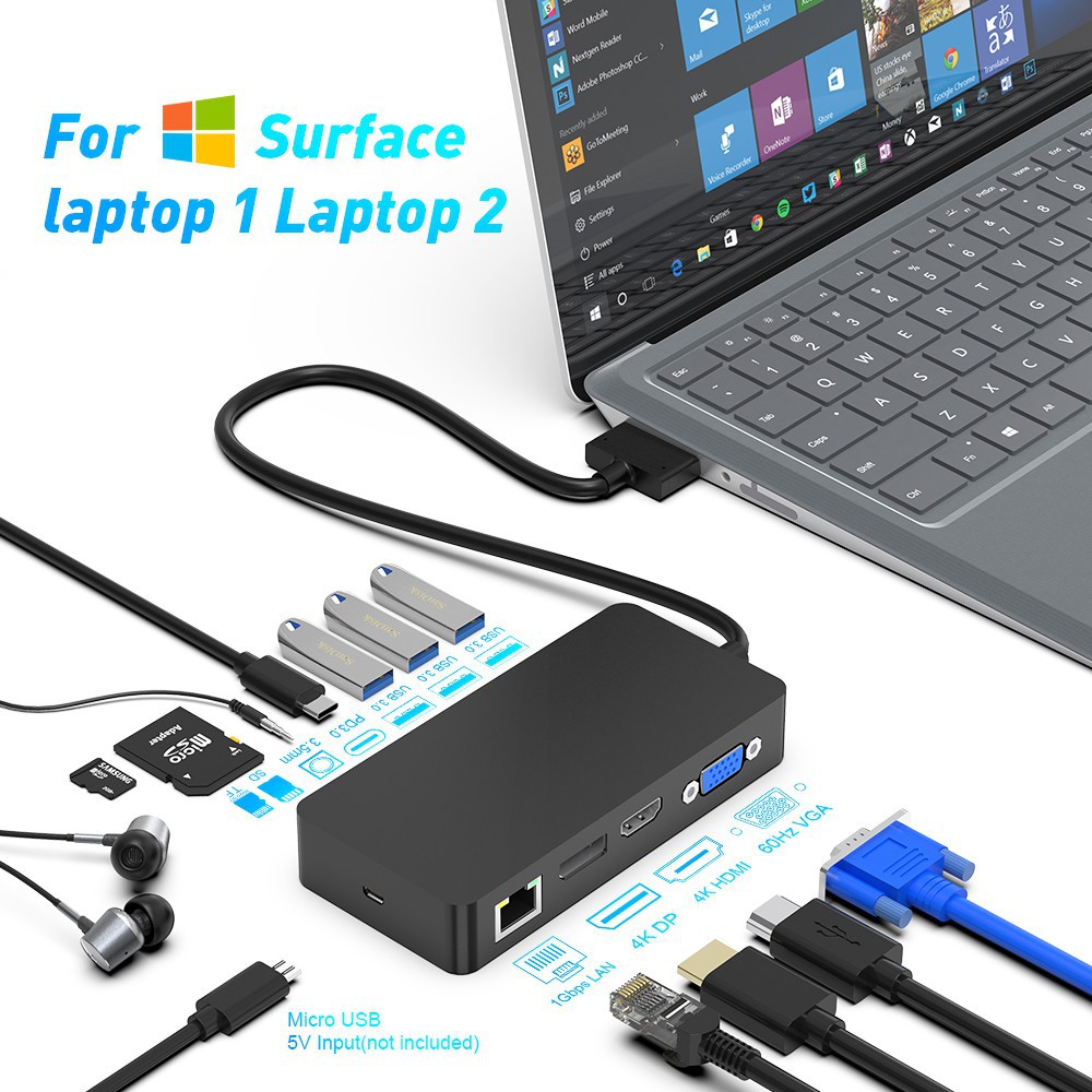 Rocketek For Microsoft Surface Laptop 1 2 Usb 3 0 Hub Card Reader 4k Hdmi Dp Vga 3 5 Audio Gigabit Ethernet Adapter Sd Tf Docking Station Shopee Philippines