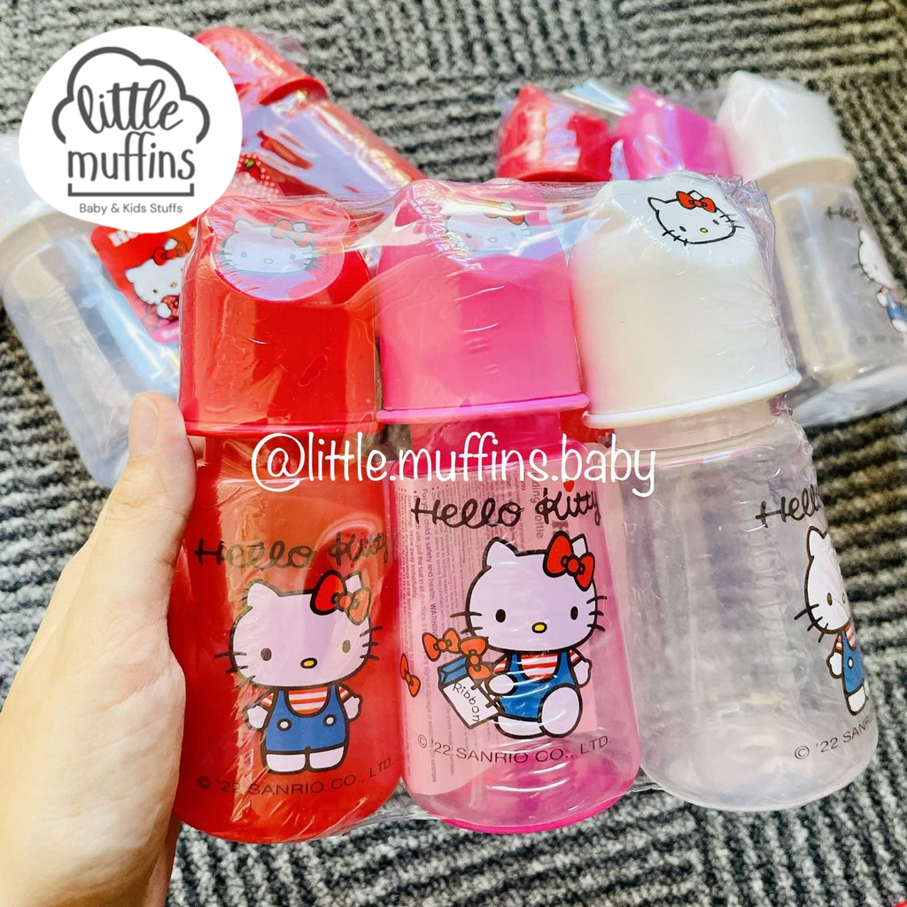 New!! Hello Kitty Baby F. Bottle 4oz Reg. Neck w/ Silicone Nipples 3's Pack (White, Red & Pink)