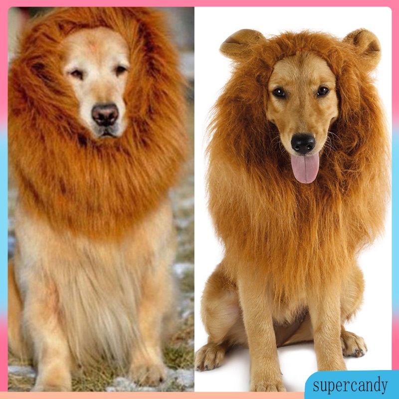 Lion Mane Wig with Ears for Large Dog Halloween Clothes Fancy Dress Up Pet Costume Supplies With E