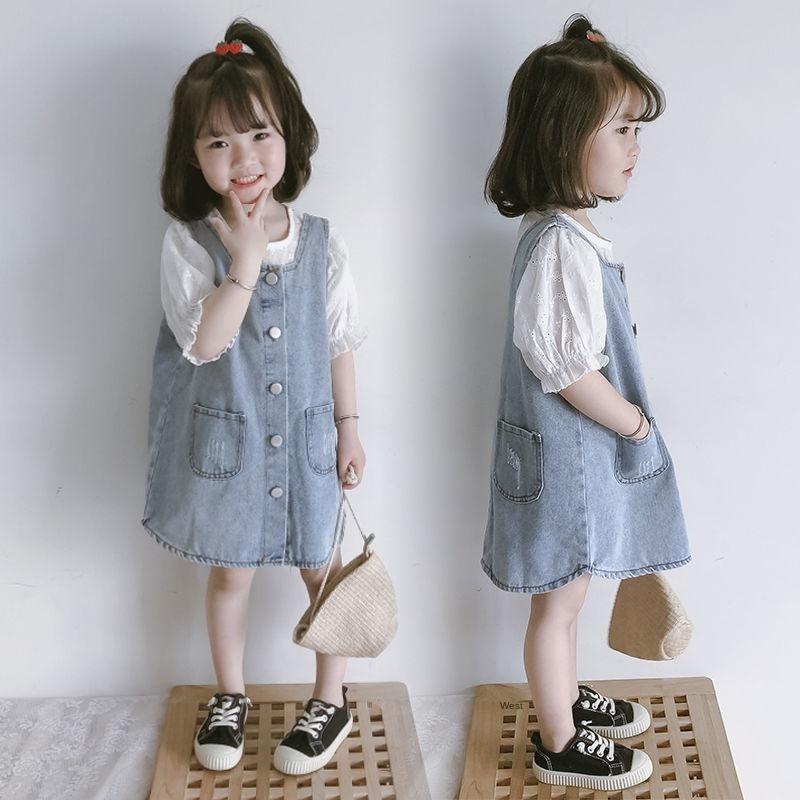 skirt for kids girl dress 310years old 2022 Korean version Denim Belt