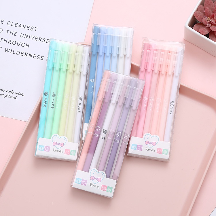 6 Pcs Set Gel Pen Morandi Color Student Signature Pen School Office 